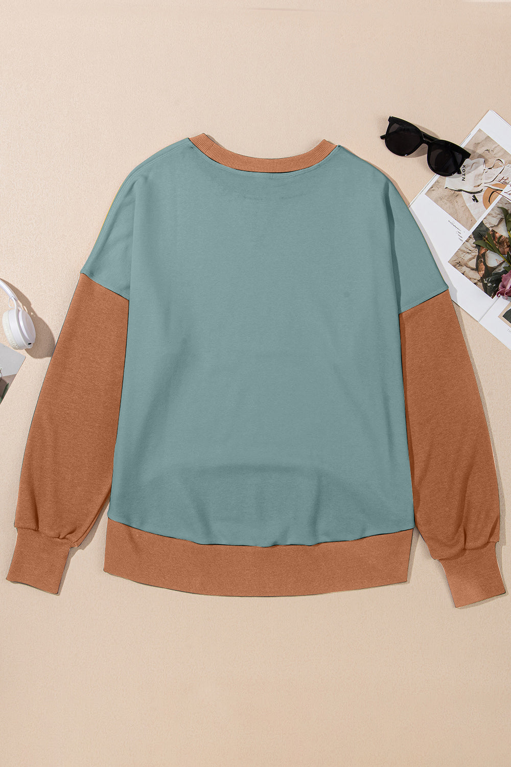 Contrast Round Neck Long Sleeve Sweatshirt