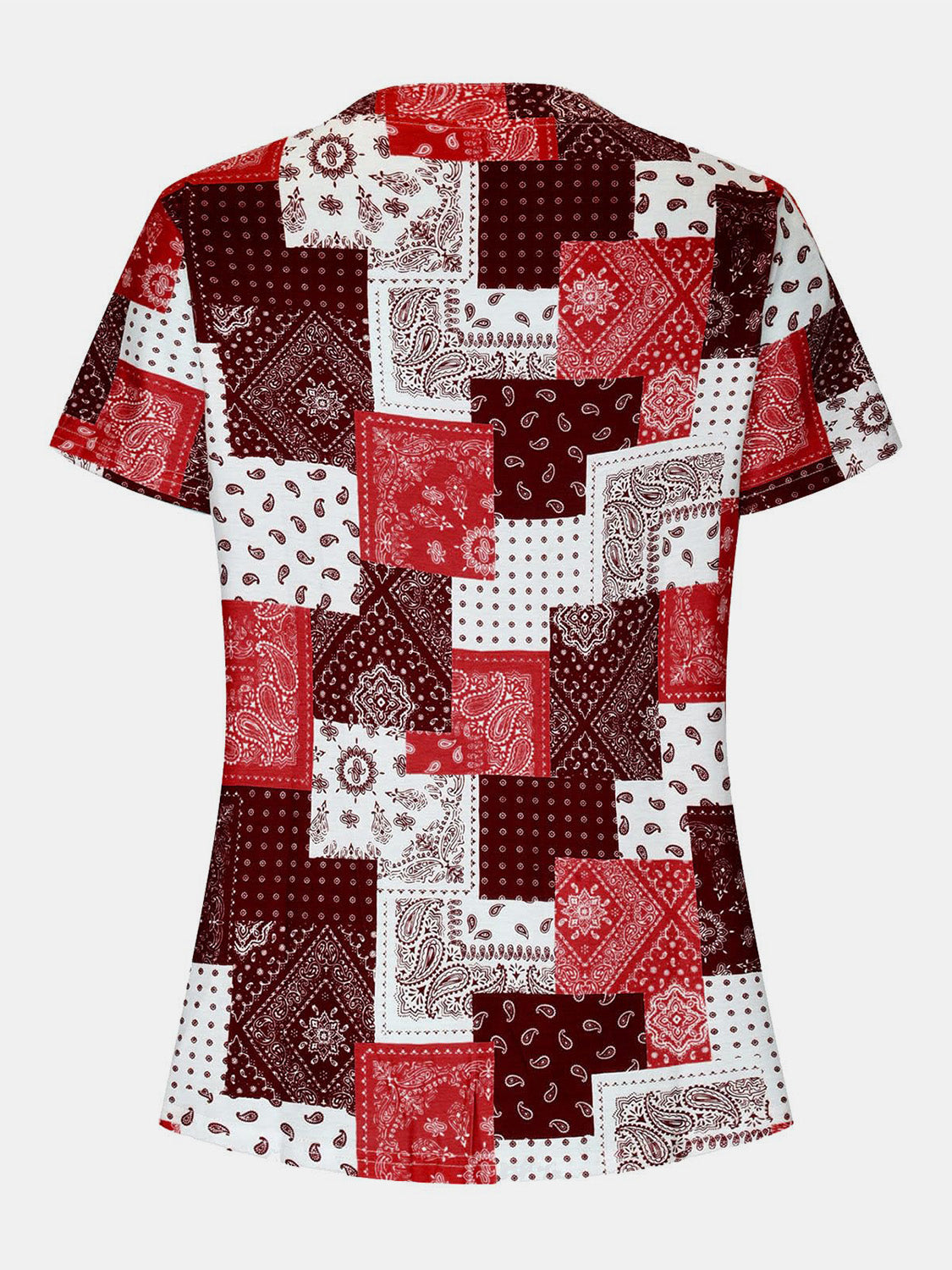 Printed Notched Short Sleeve Blouse