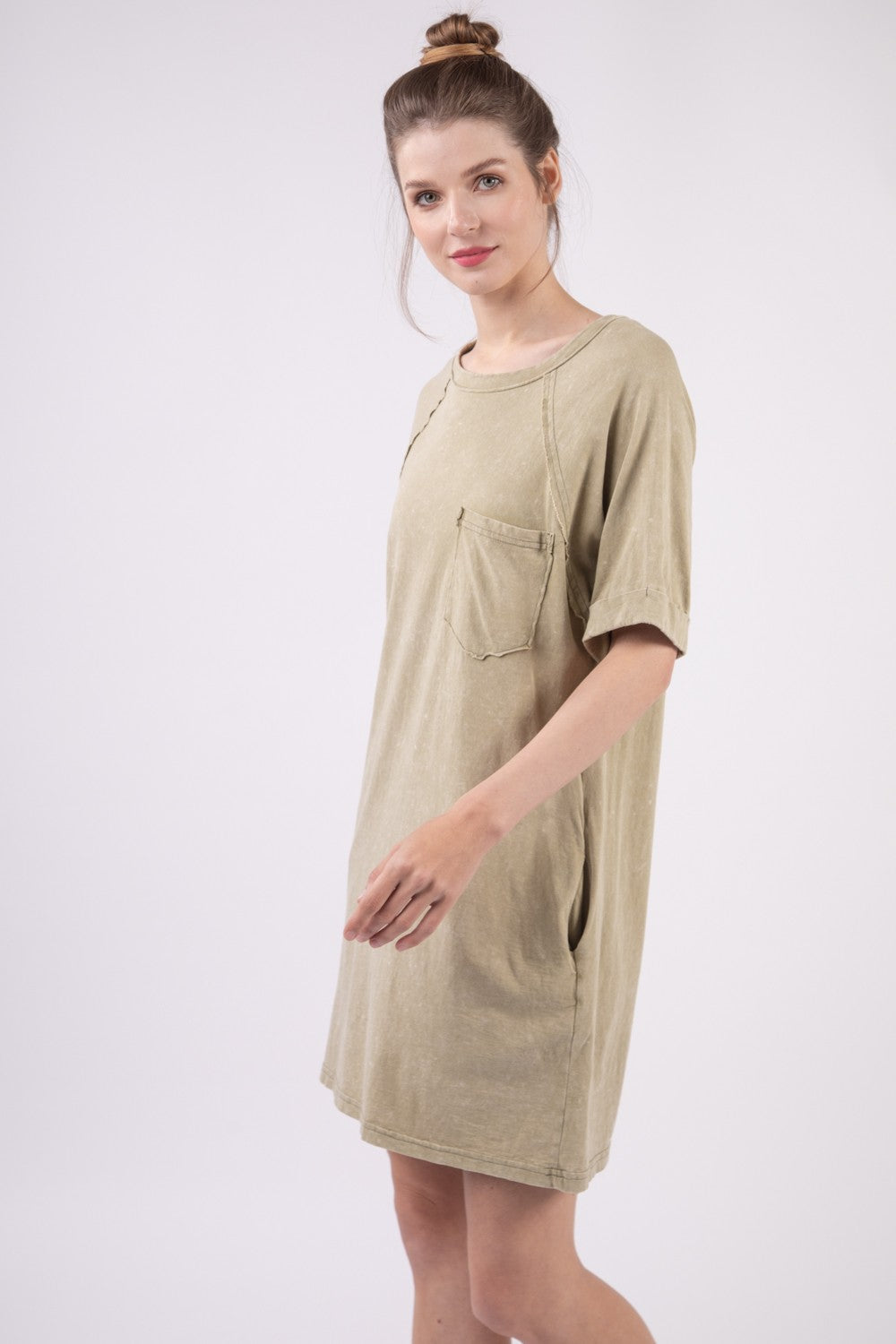 VERY J – Verwaschenes Mini-T-Shirt-Kleid mit Rundhalsausschnitt