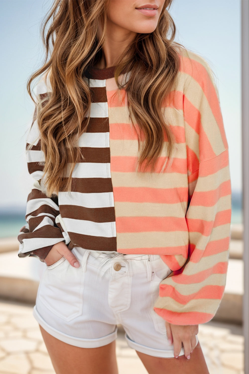 Striped Round Neck Long Sleeve Sweatshirt