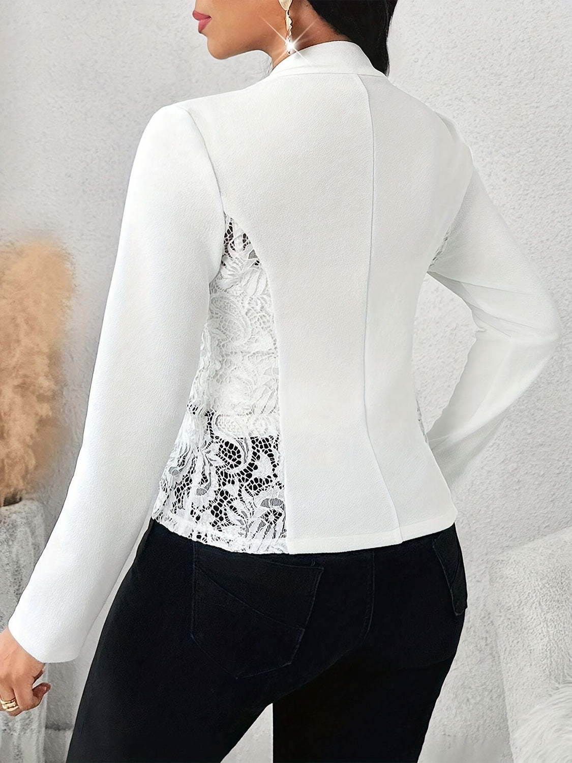 Lace Detail Open Front Long Sleeve Blazer