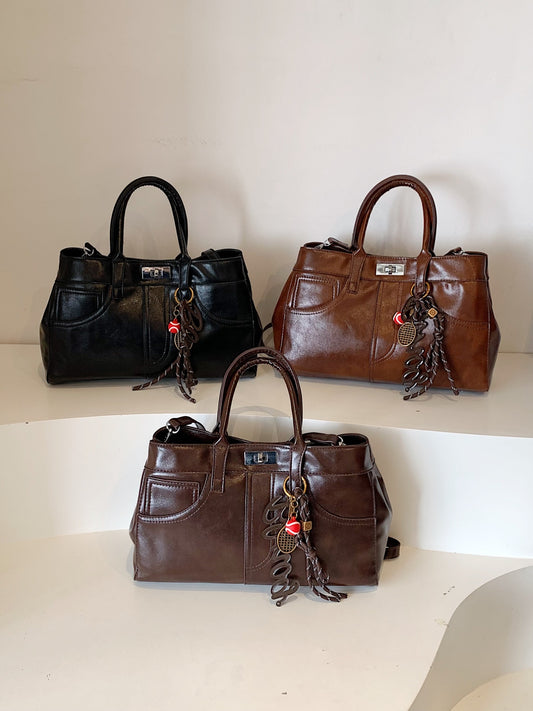 PU Leather Handbag with Pendant