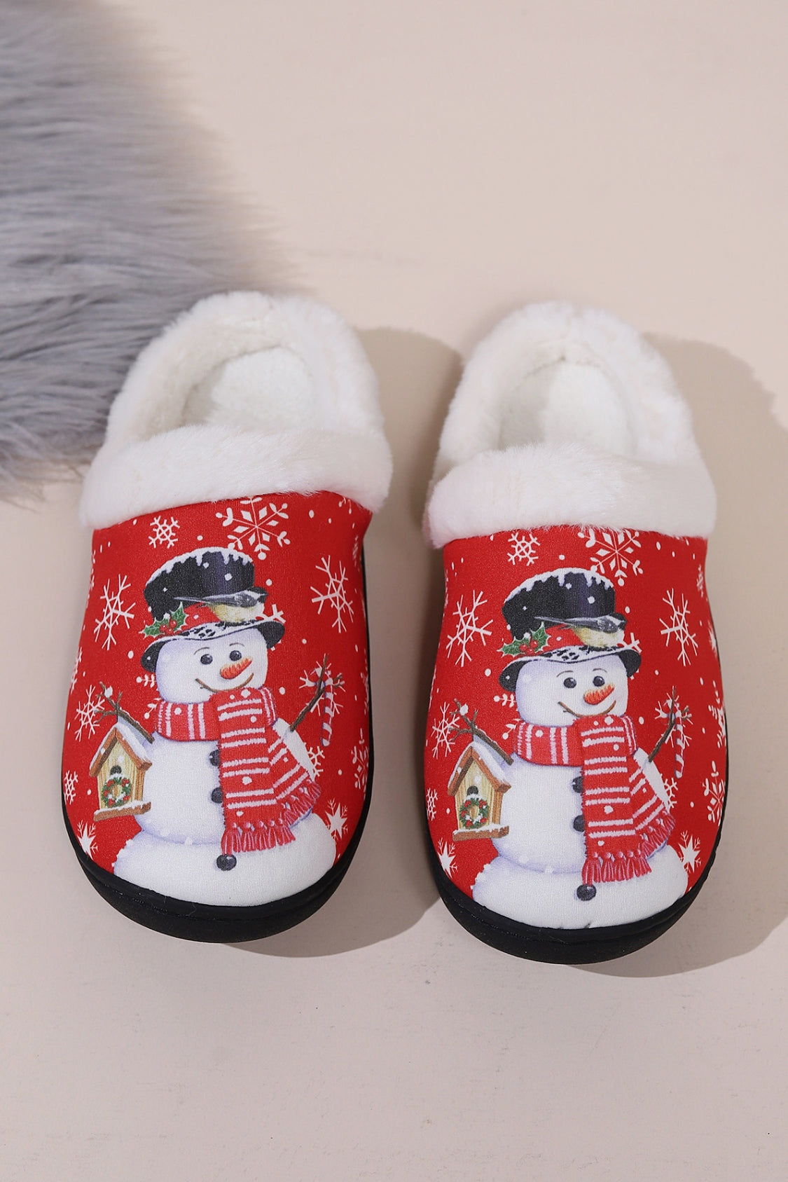 Snowman Round Toe Faux Fur Slippers