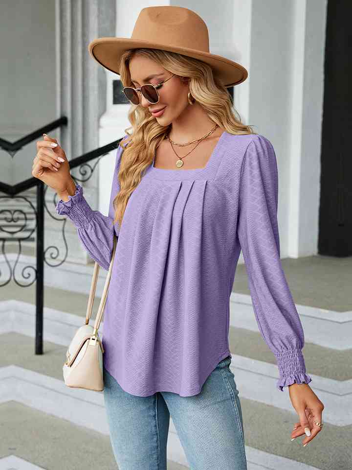 Bluse mit Puffärmeln und eckigem Ausschnitt