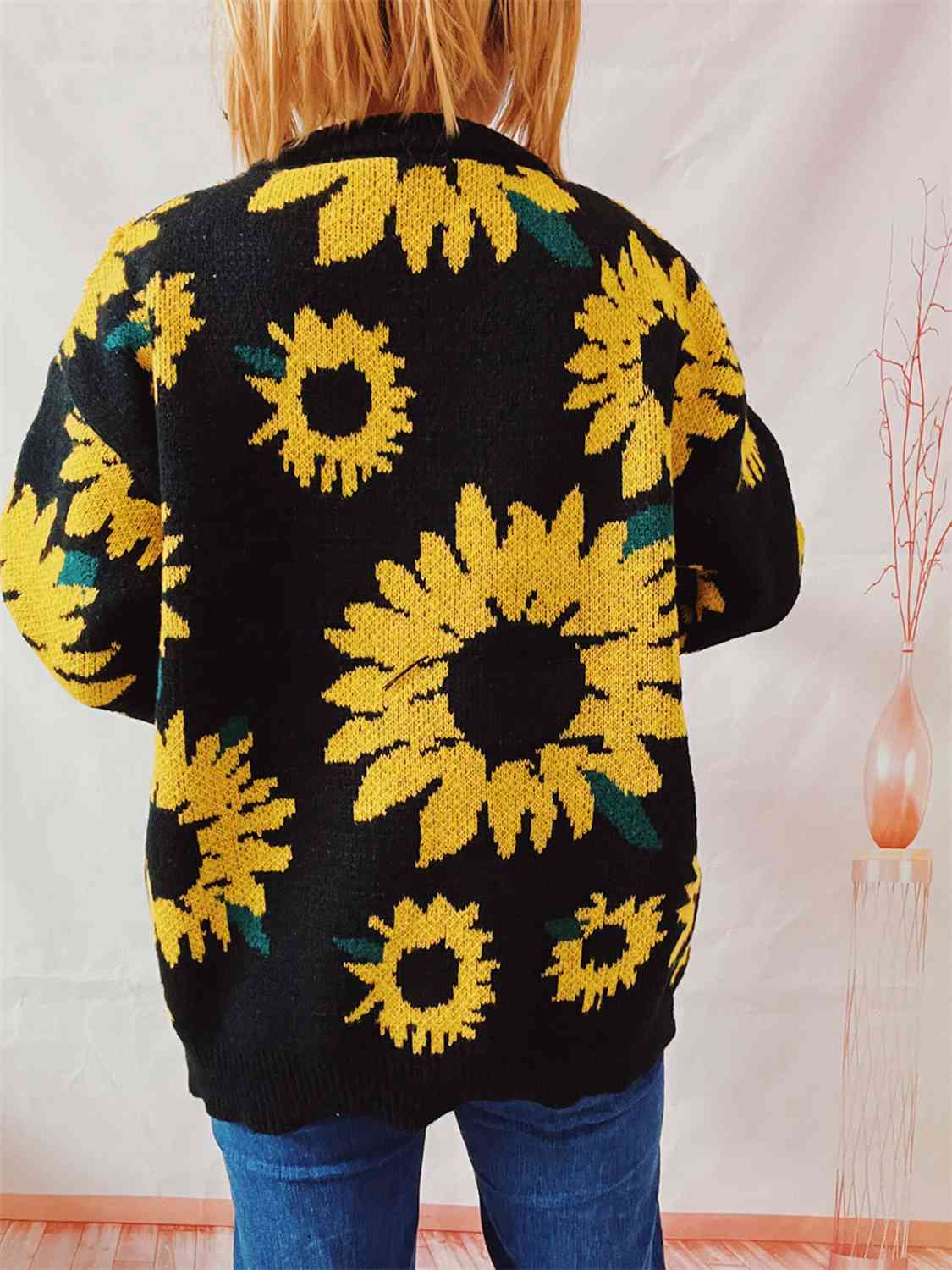 Pullover mit Sonnenblumen-Print und langen Ärmeln