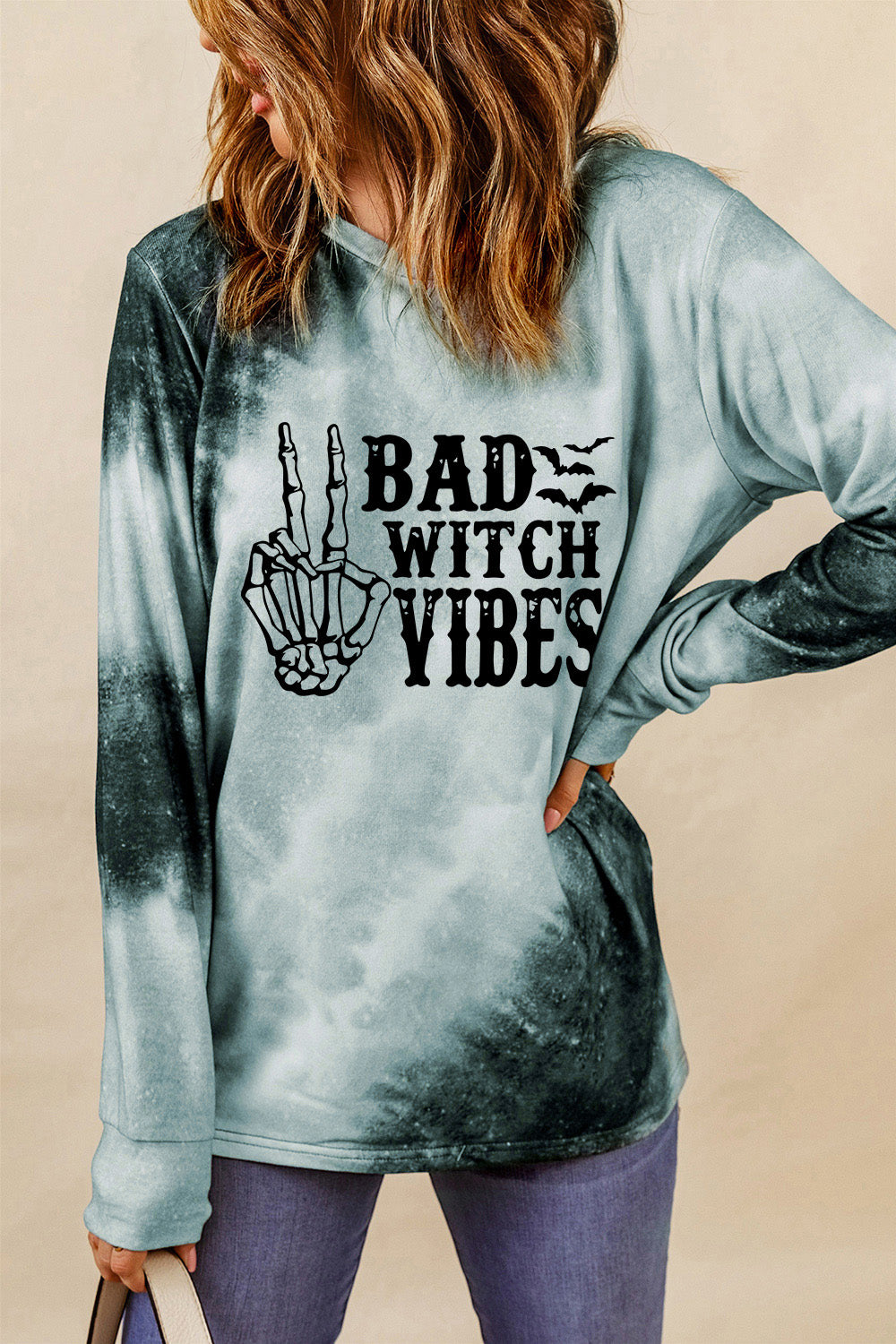 Rundhals-Langarm-Sweatshirt BAD WITCH VIBES