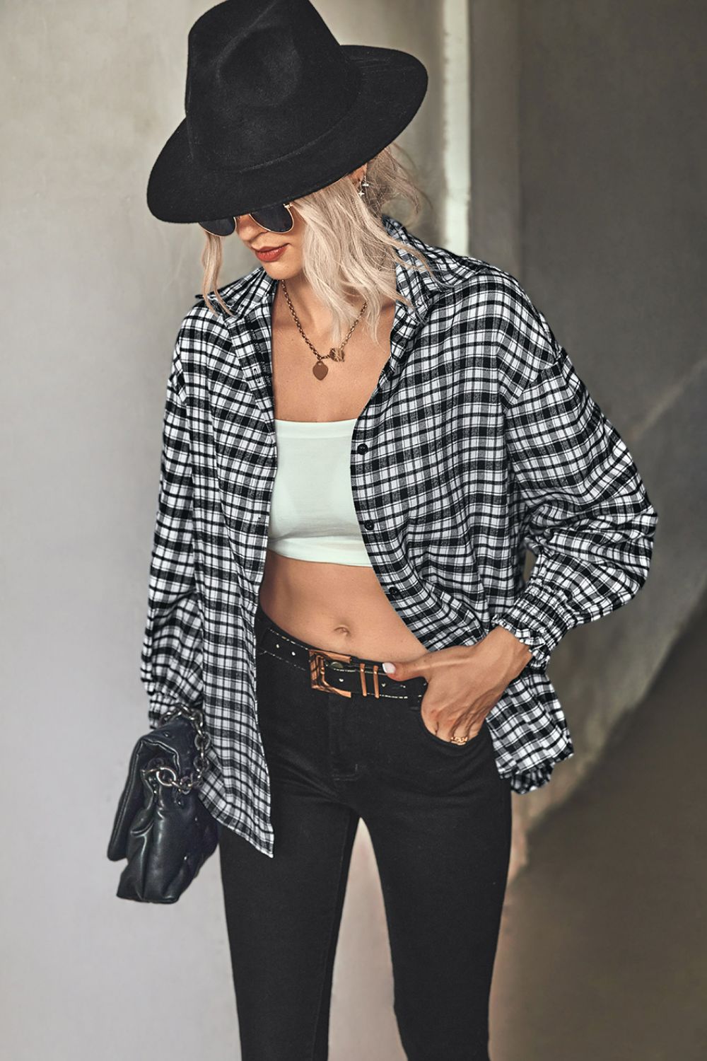 Plaid Button Front Dropped Shoulder Shirt