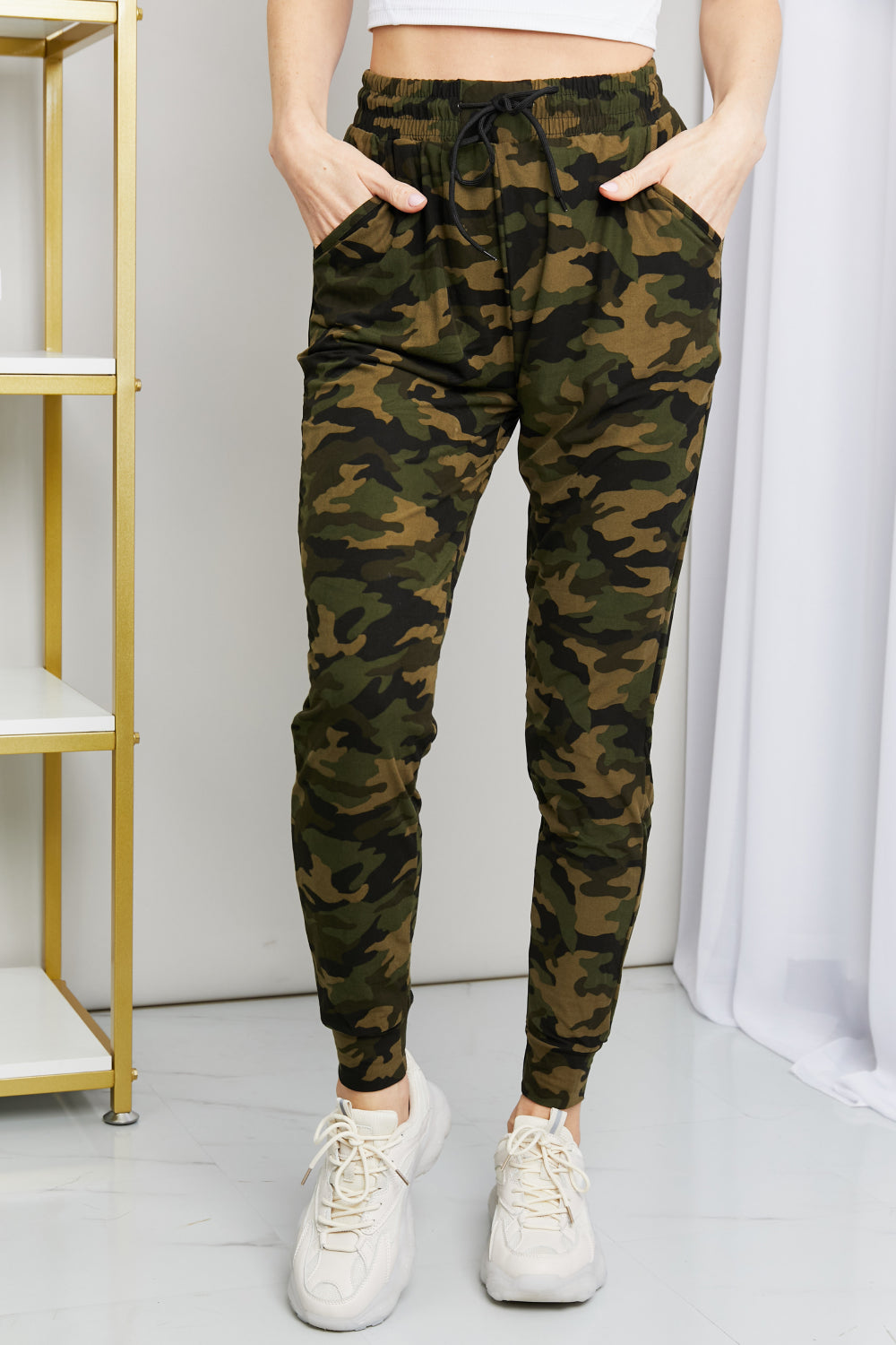 Leggings Depot Full Size Camouflage Drawstring Waist Joggers