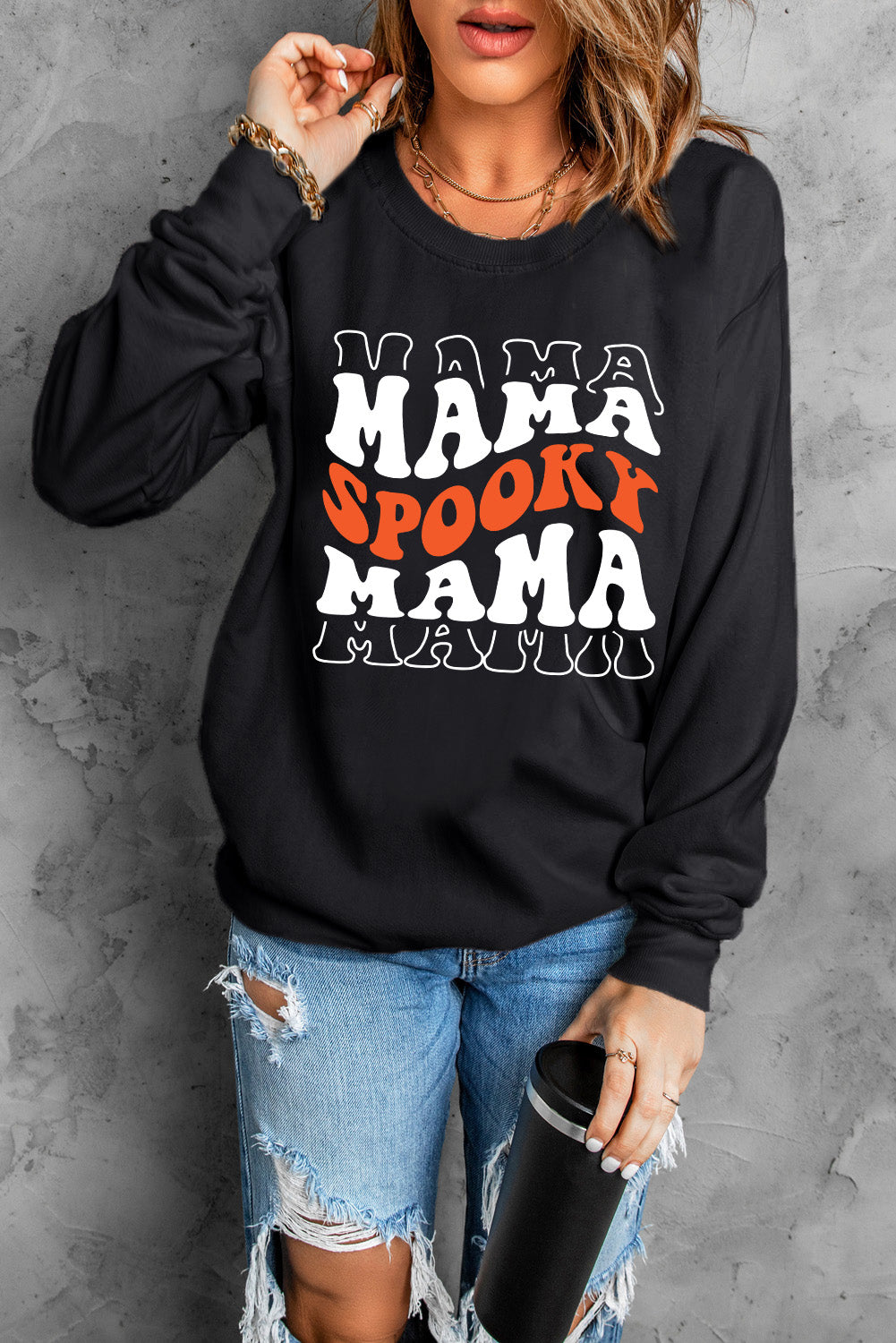 SPOOKY MAMA Sweatshirt mit Rundhalsausschnitt und langen Ärmeln