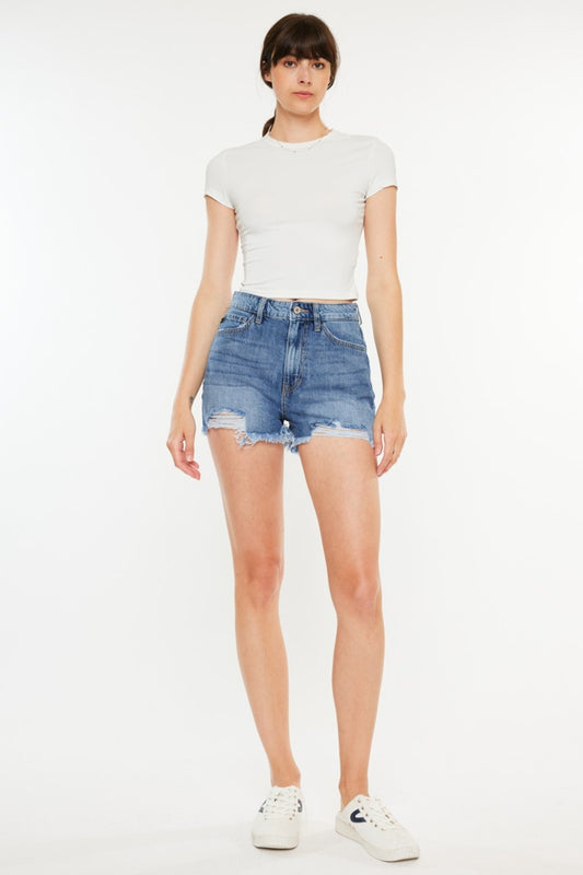 Kancan – Jeansshorts mit hohem Bund und Used-Look