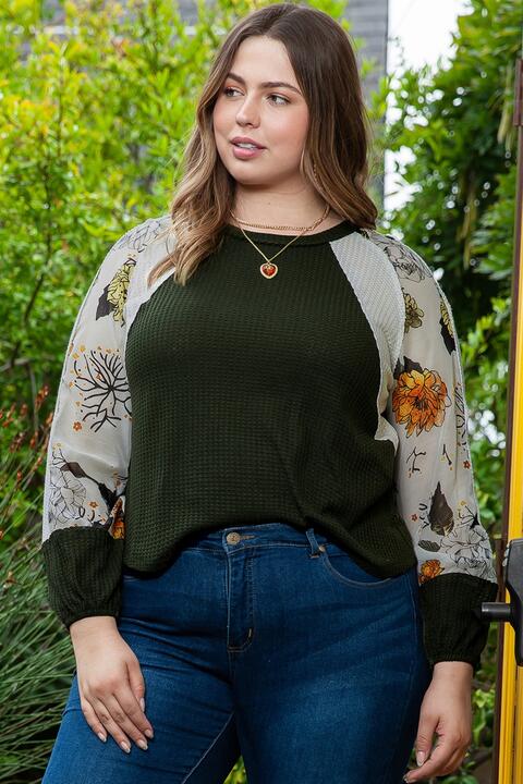 Plus Size Bluse mit Rundhalsausschnitt und Waffelstrick