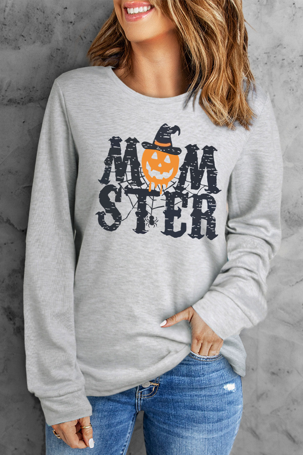 Rundhals-Langarm-Sweatshirt mit MOMSTER-Grafik