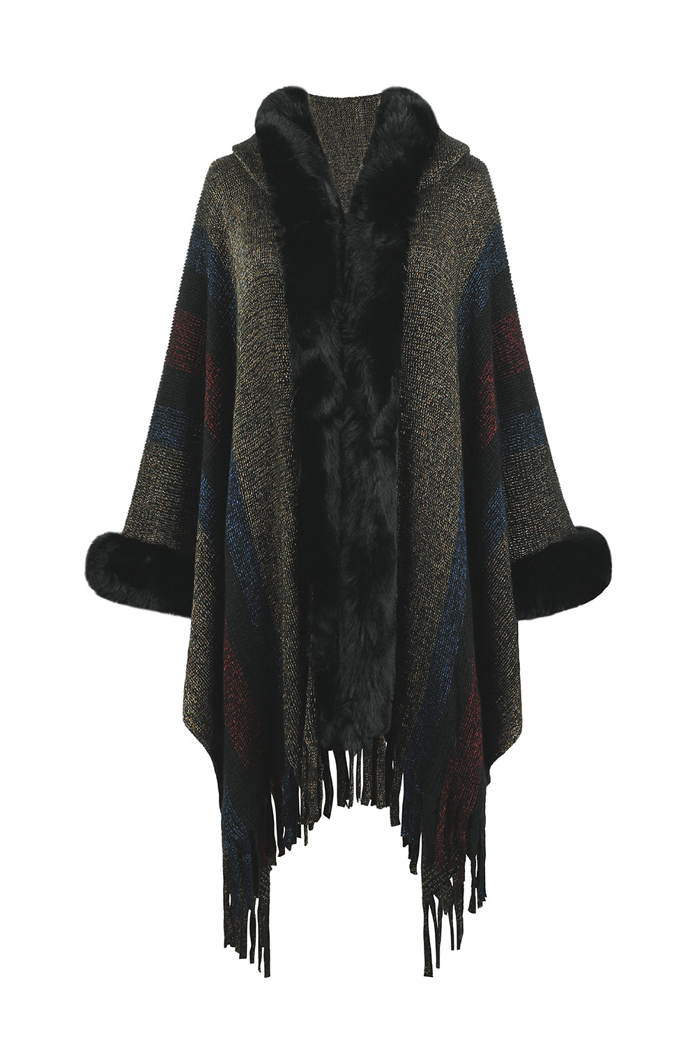 Poncho mit Farbblock und Fransendetail