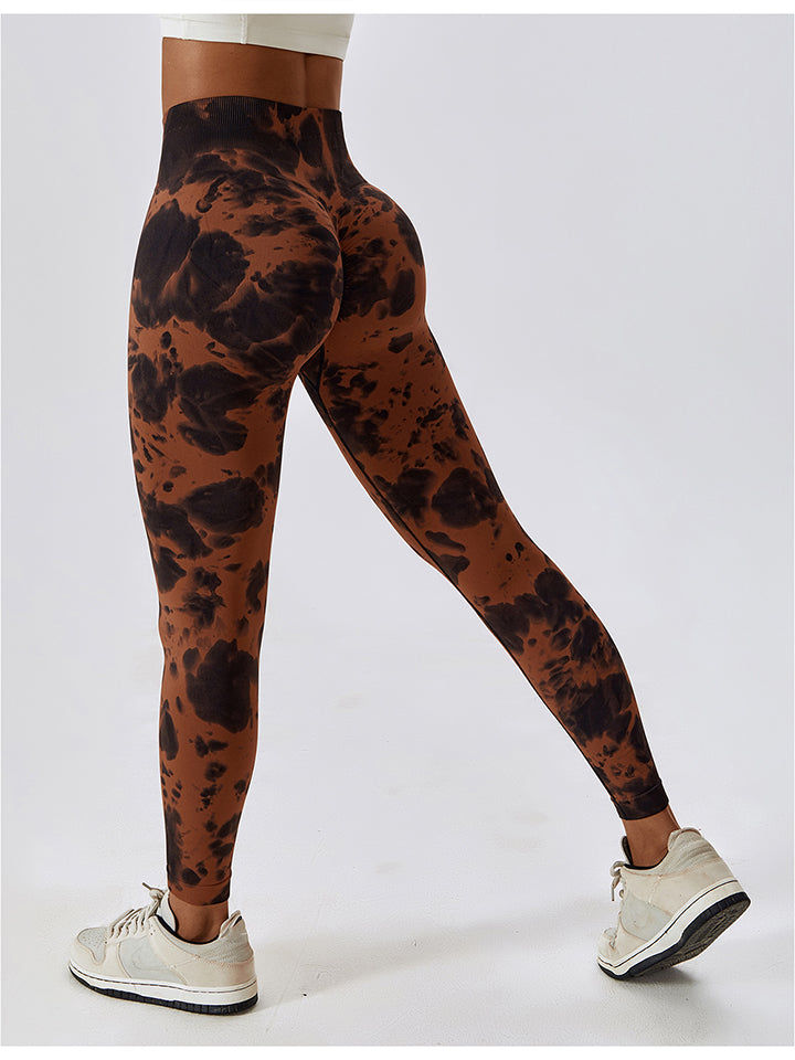 Aktive Leggings mit Batikmuster und breitem Bund