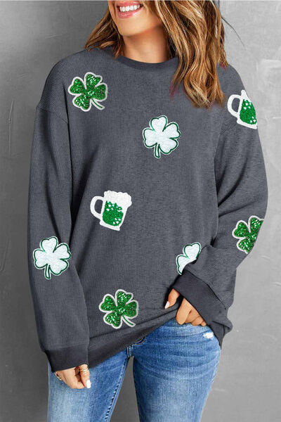 Sweatshirt mit Rundhalsausschnitt und „Lucky Clover Beer“-Pailletten