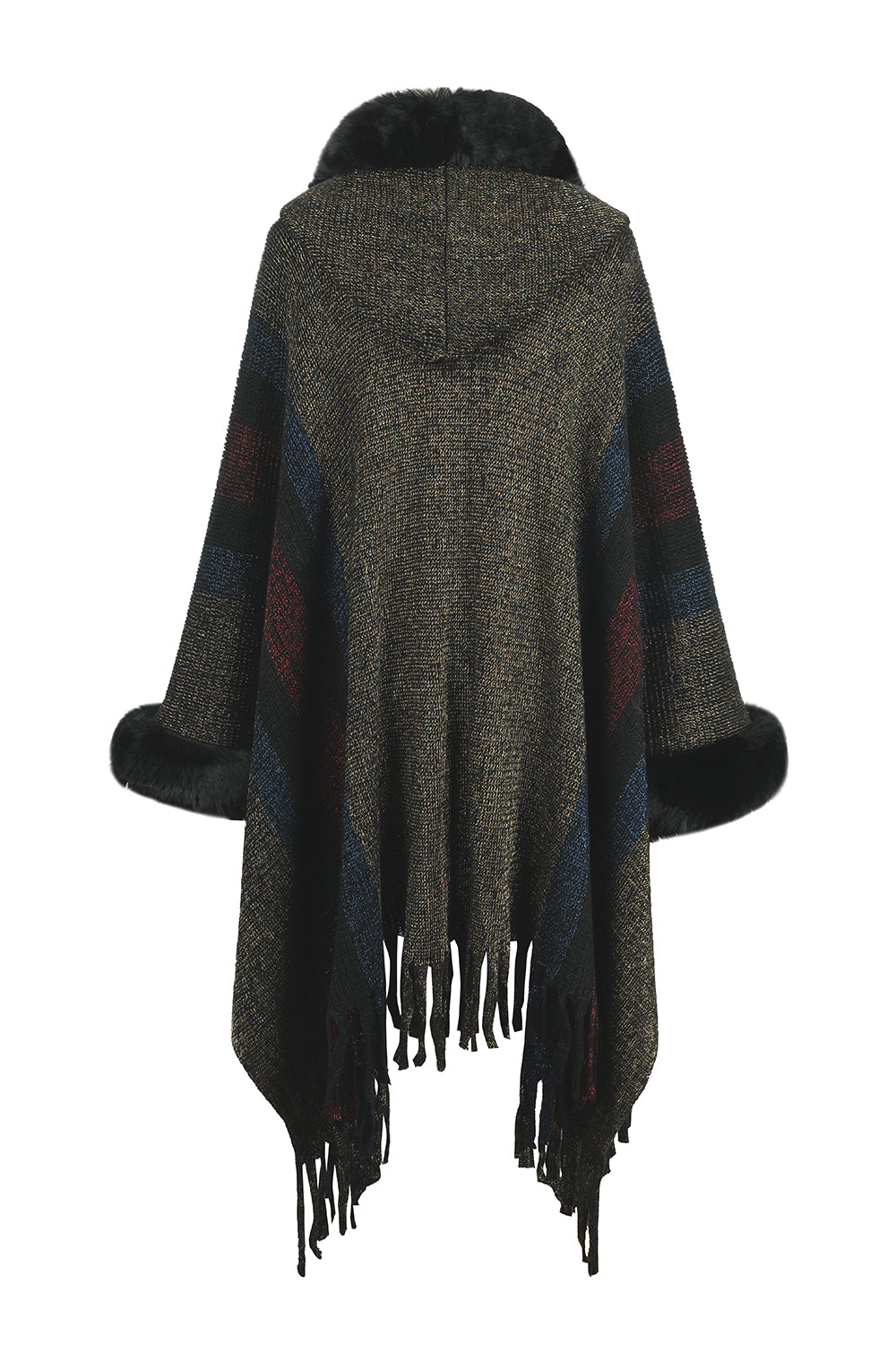 Poncho mit Farbblock und Fransendetail