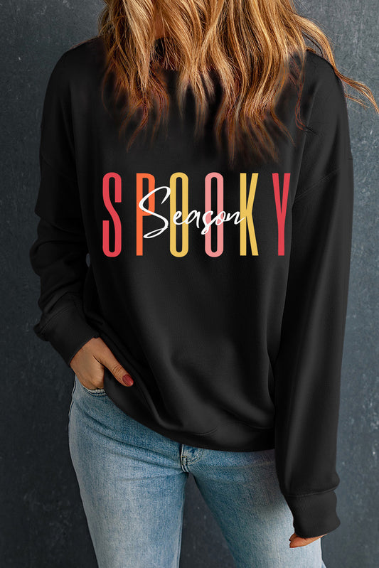 Rundhals-Langarm-Sweatshirt mit SPOOKY SEASON-Grafik