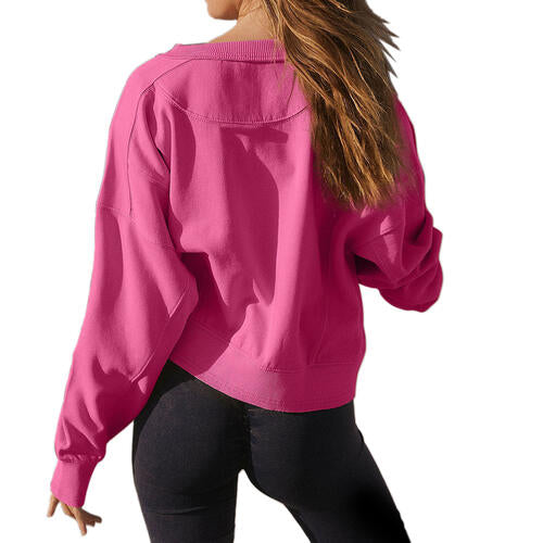 Round Neck Drop Shoulder Long Sleeve Sweatshirt