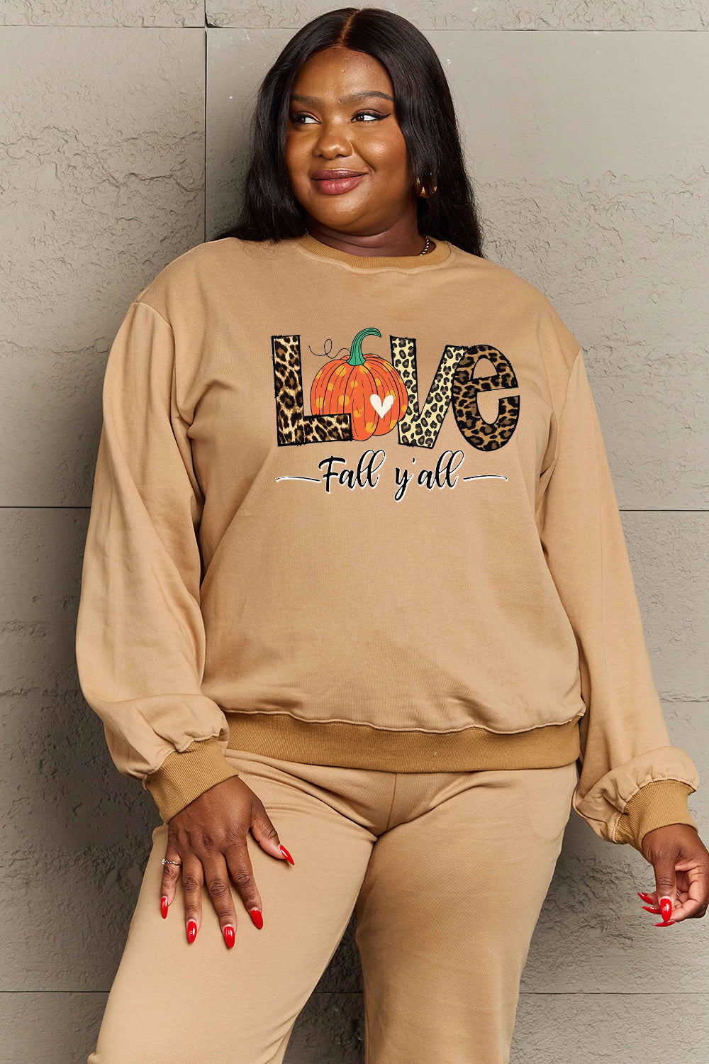 Simply Love – Sweatshirt mit Grafik „LOVE FALL YALL“ in voller Größe