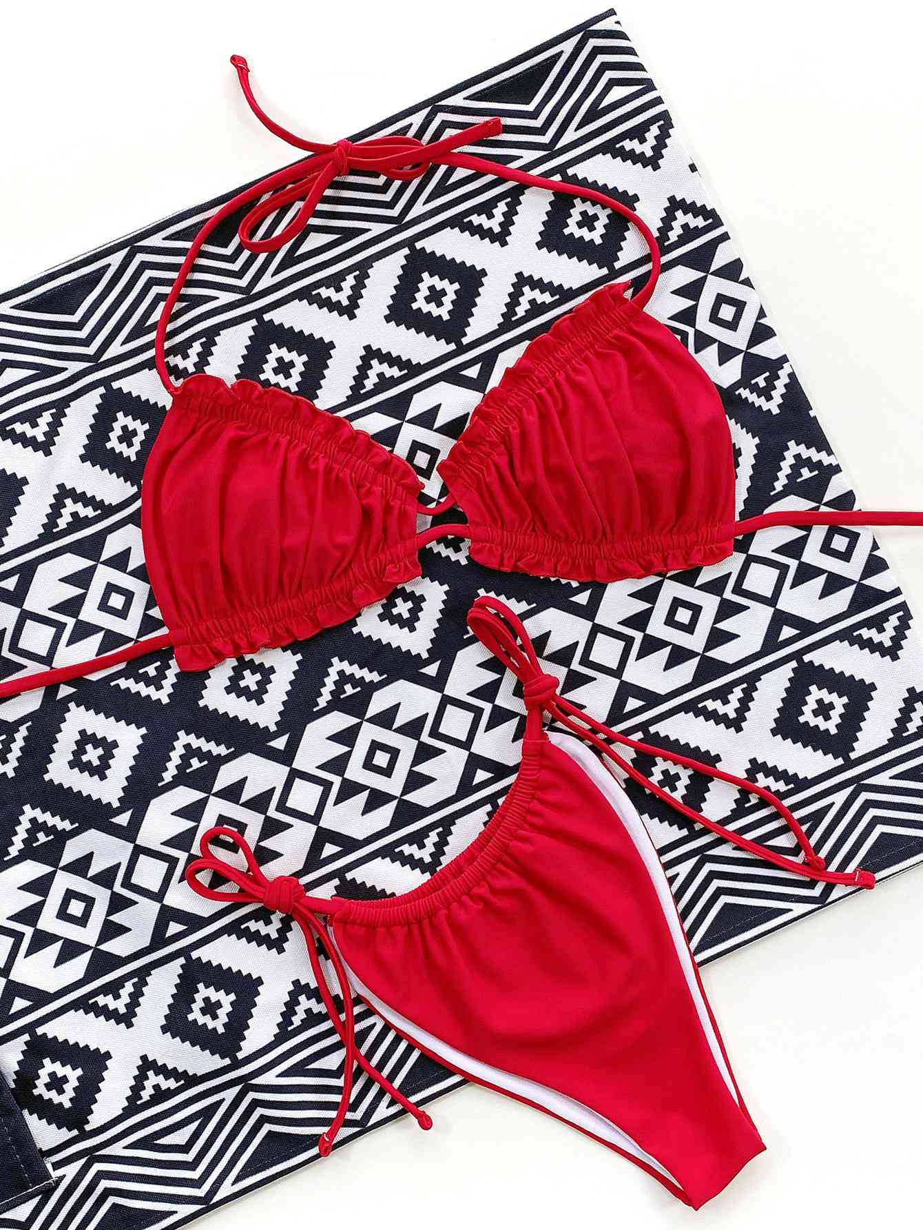 Neckholder-Bikini-Set mit Rüschen und Triangel