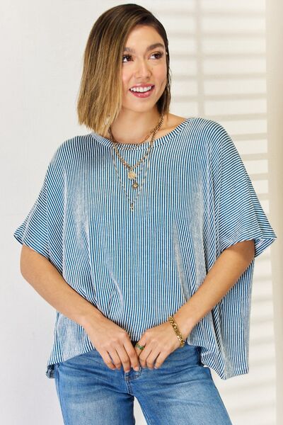 Zenana Striped Round Neck Half Sleeve T-Shirt