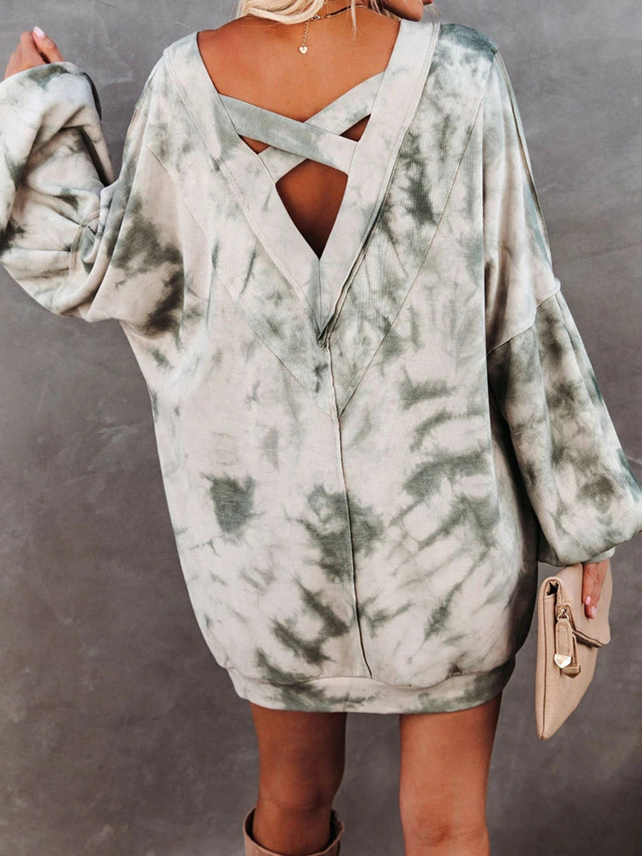 Tie-Dye V-Neck Tunic Sweatshirt