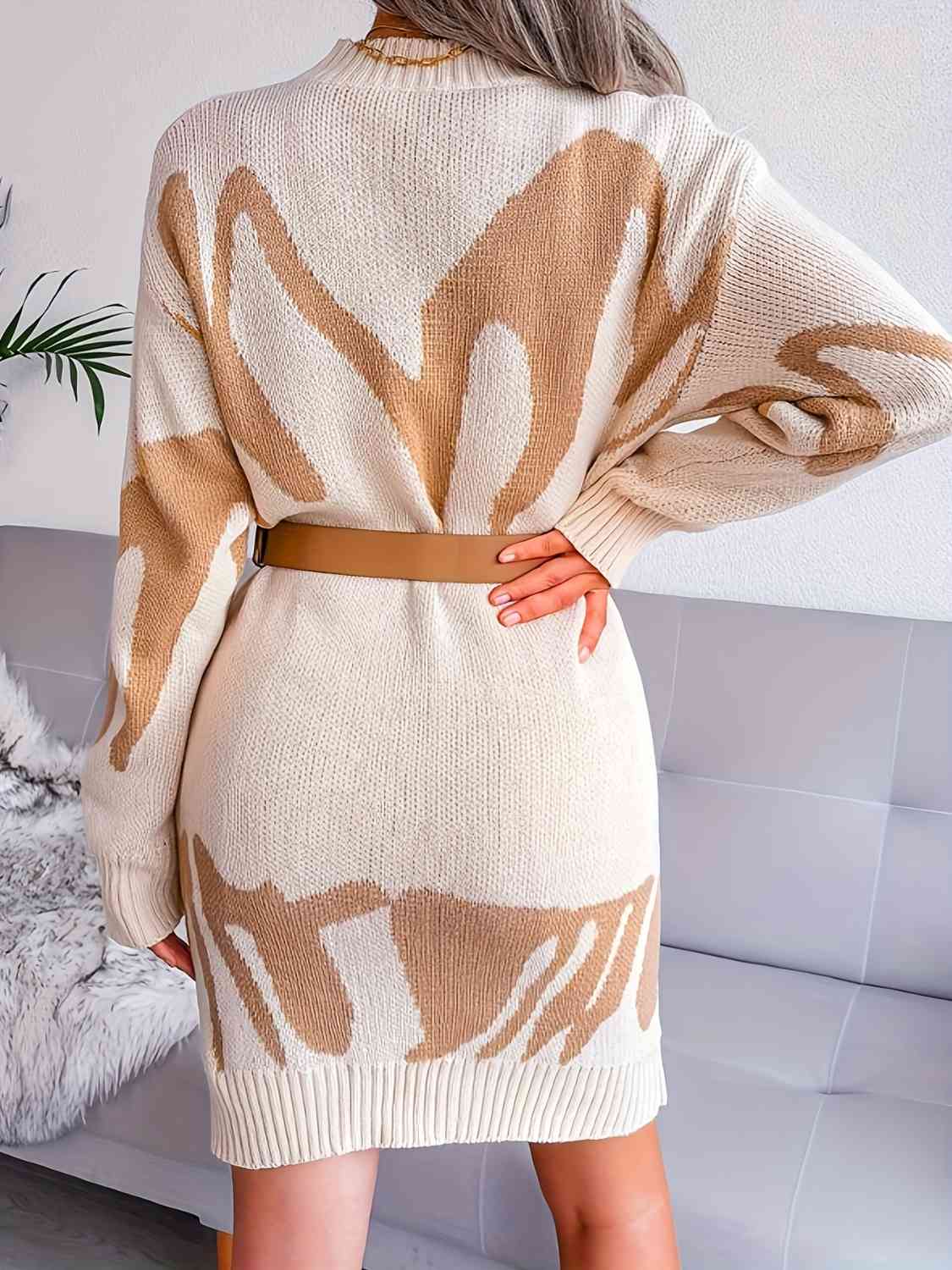 Round Neck Long Sleeve Sweater Dress