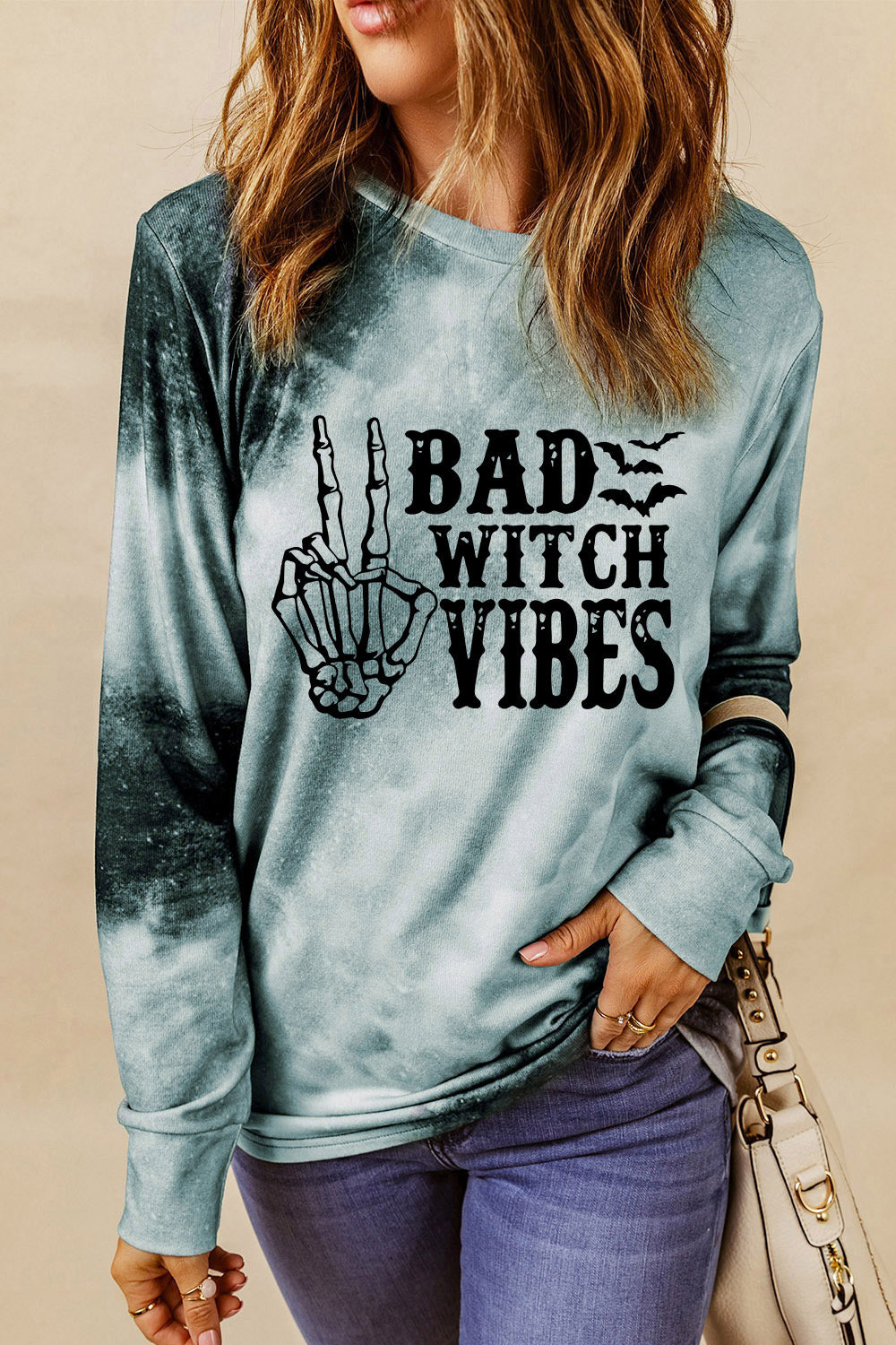 Rundhals-Langarm-Sweatshirt BAD WITCH VIBES