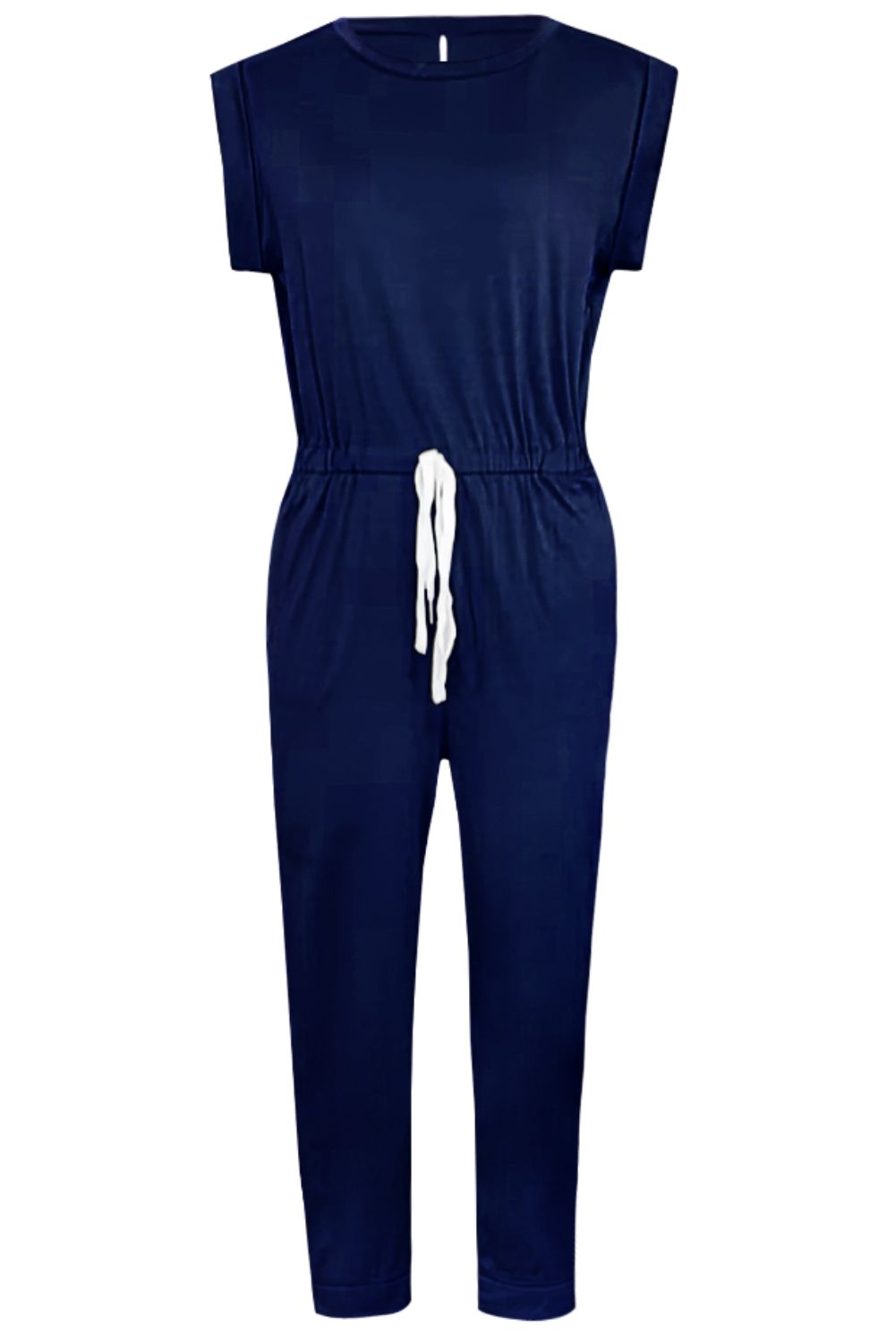 Ärmelloser Jumpsuit mit Rundhalsausschnitt und Kordelzug