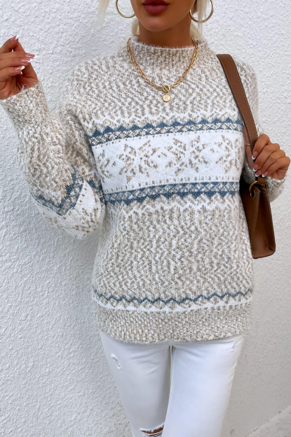 Rollkragenpullover mit Schneeflockenmuster