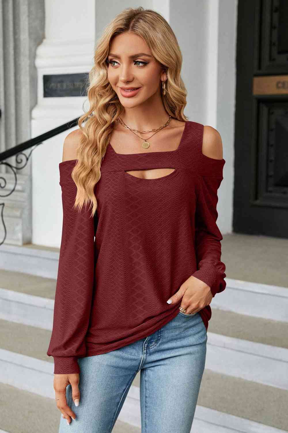 Bluse mit Cut-Outs und Cold-Shoulder-Trägern