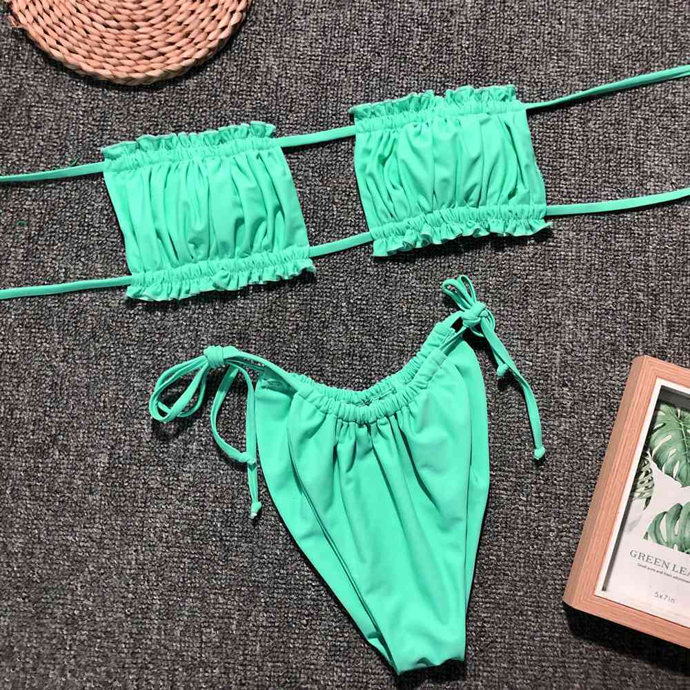 Gerafftes Bikini-Set mit Rüschenbesatz