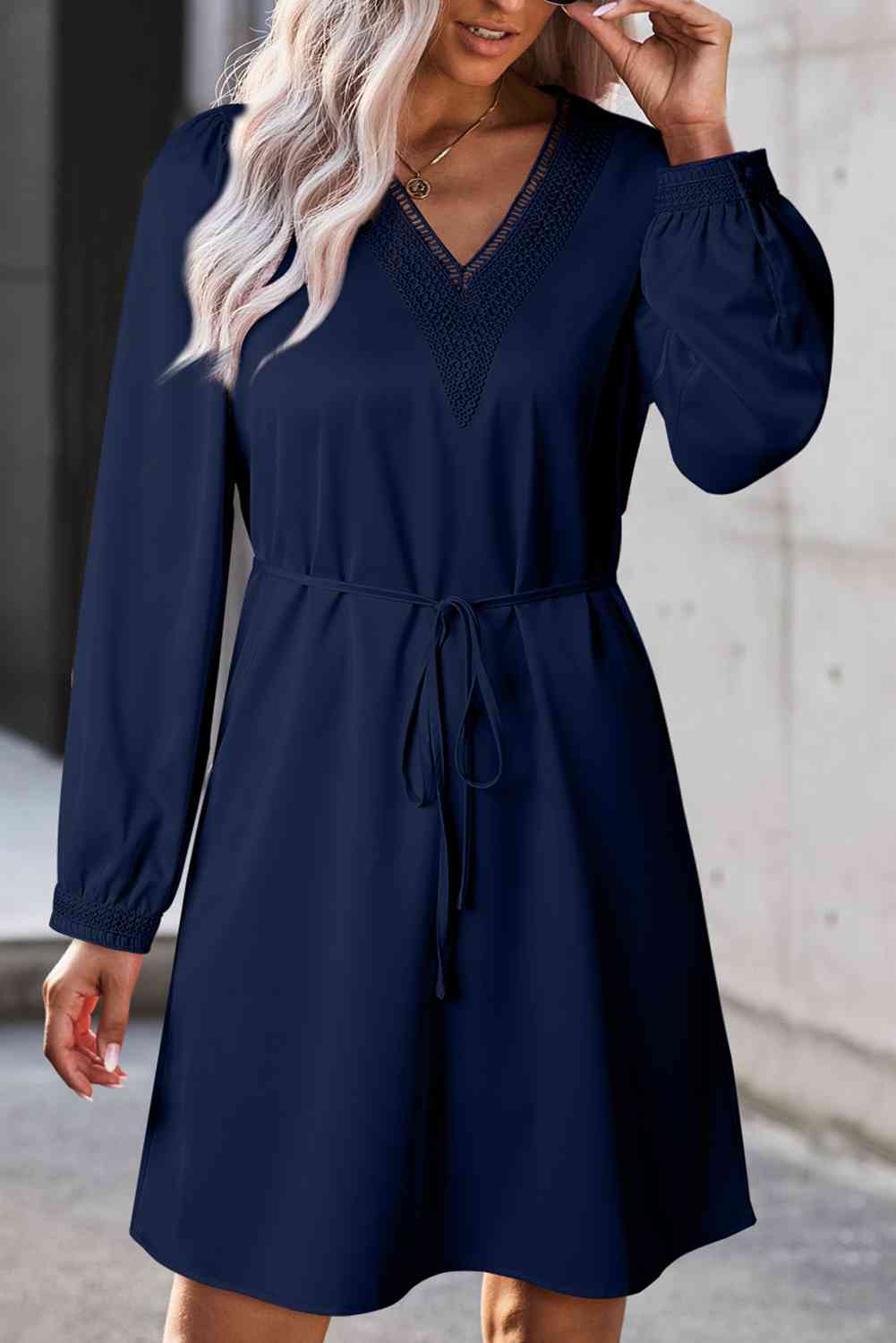 V-Neck Long Sleeve Mini Dress