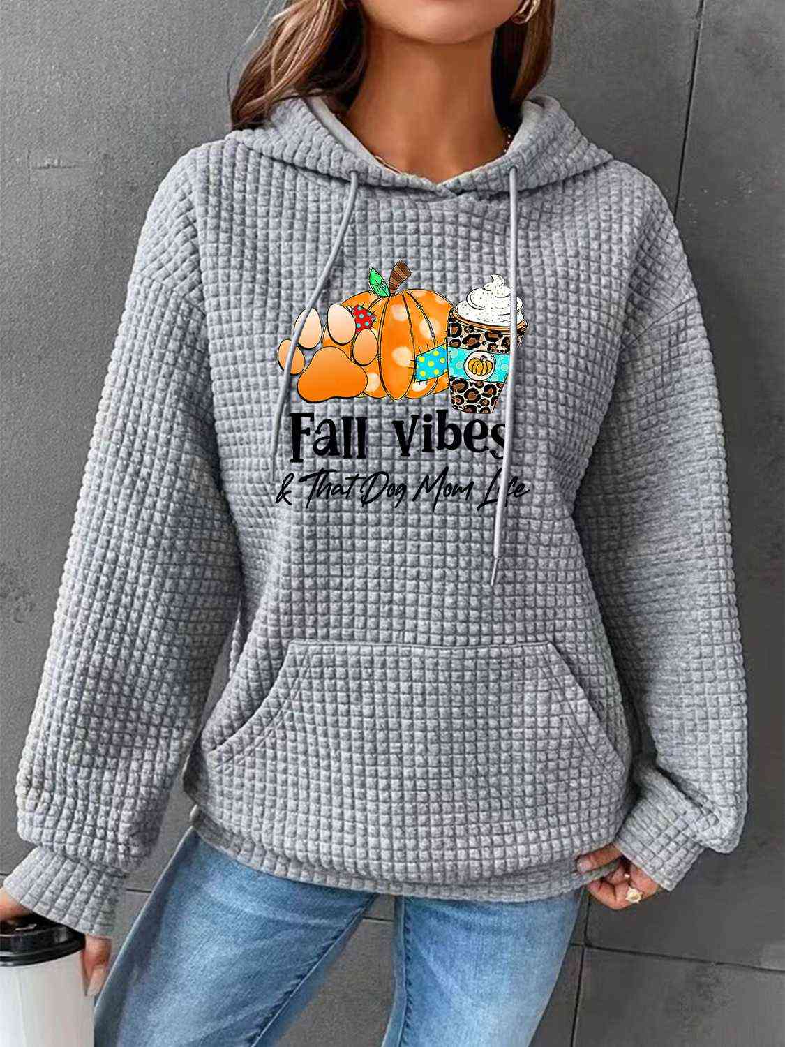 FALL VIBES Grafik-Kapuzenpullover mit Fronttasche