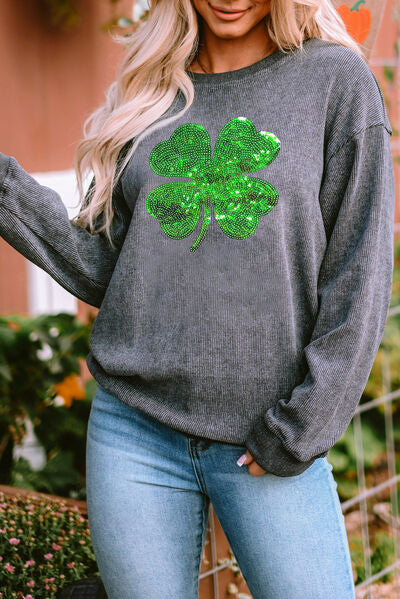 Sweatshirt mit Rundhalsausschnitt und Lucky Clover-Pailletten