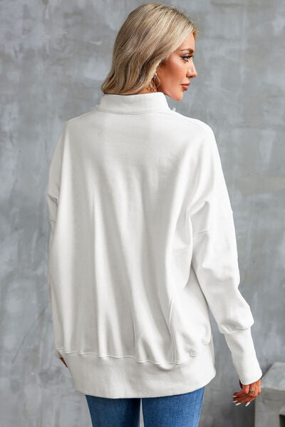 Half Zip Pocketed Dropped Shoulder Sweatshirt