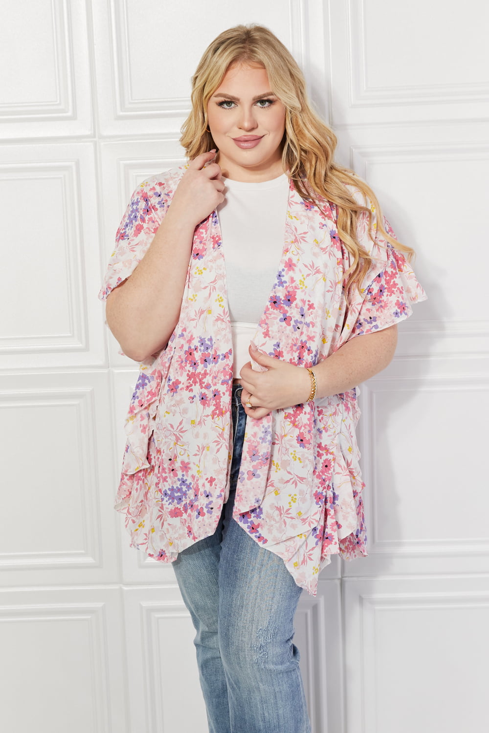 Justin Taylor Fields of Poppy Floral Kimono in Pink