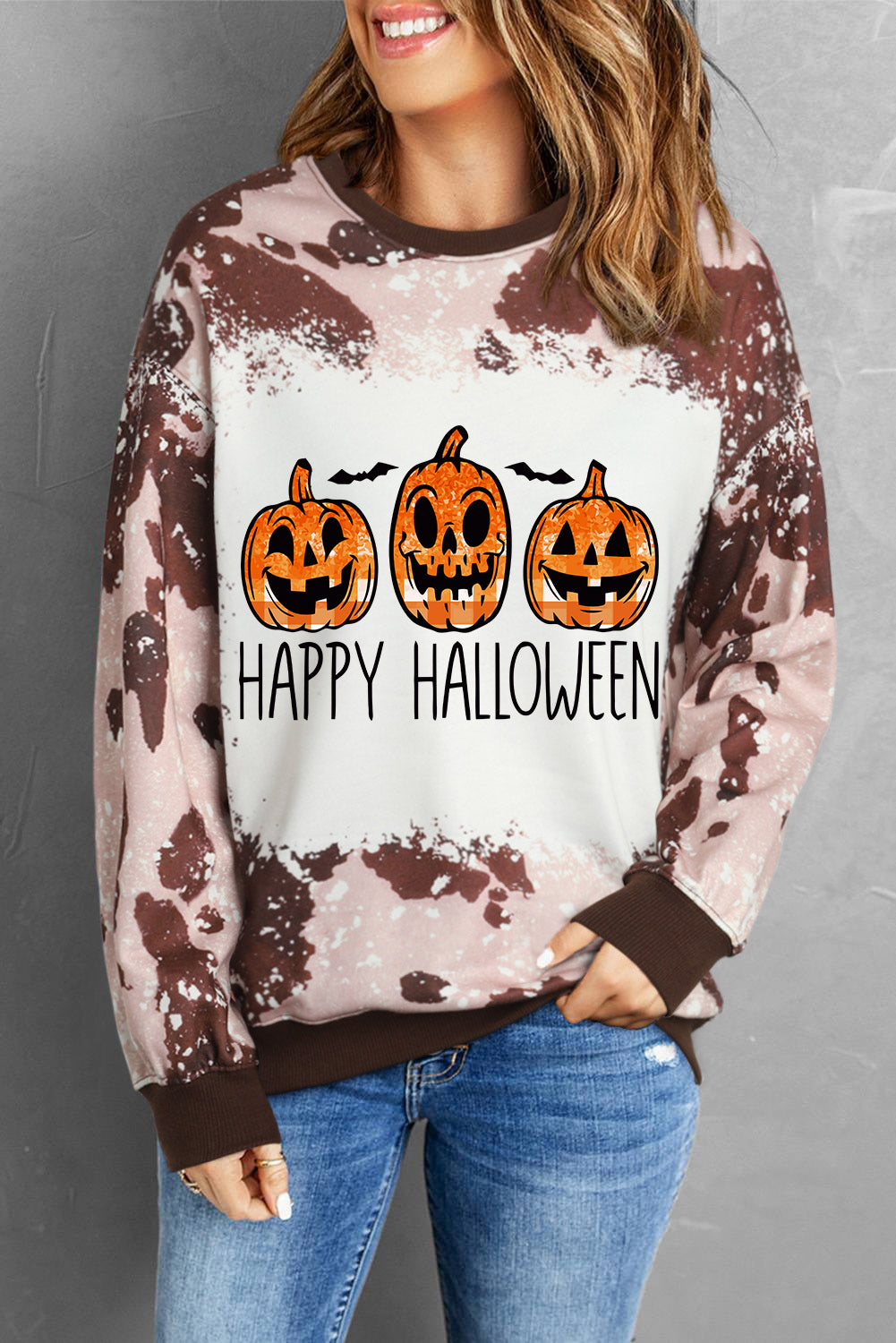 Round Neck Long Sleeve HAPPY HALLOWEEN Graphic Sweatshirt