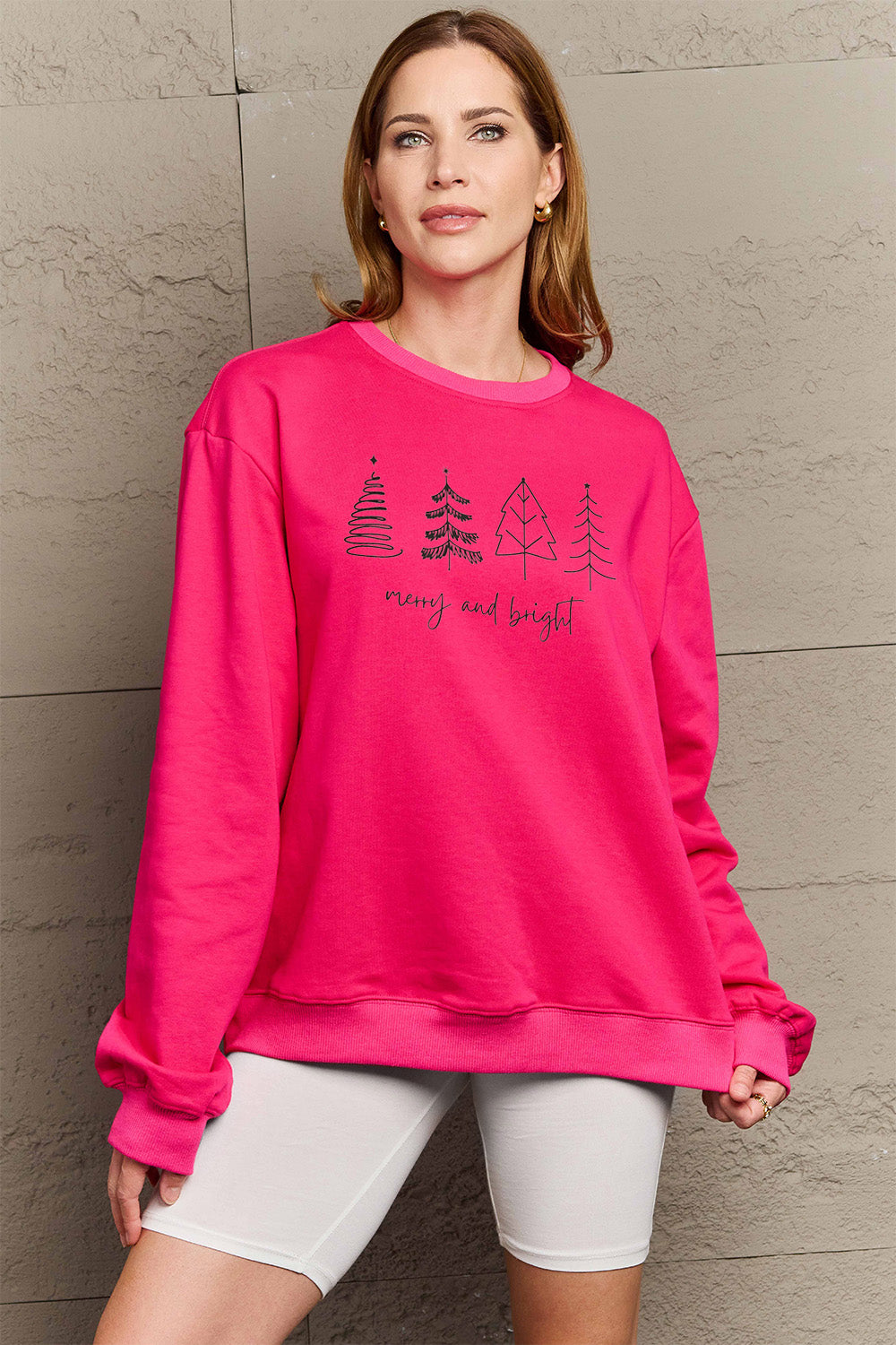 Sudadera con gráfico MERRY AND BRIGHT de tamaño completo de Simply Love