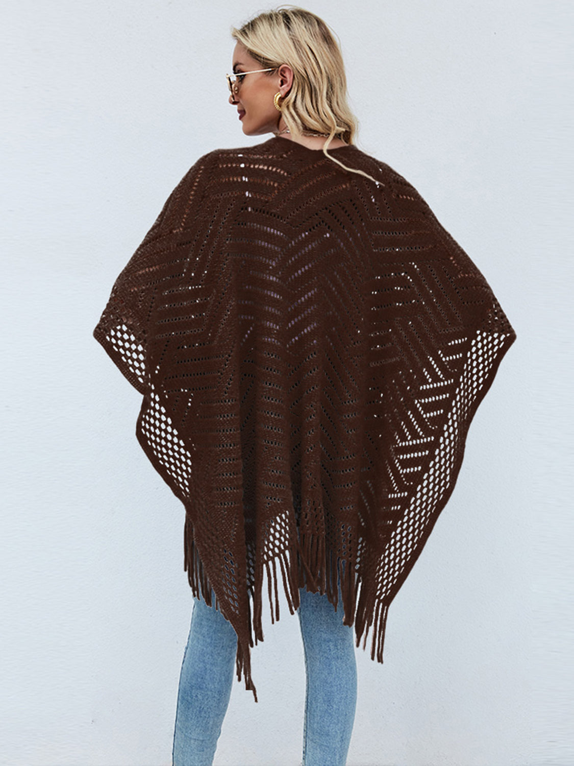 Poncho mit offener Vorderseite und Fransensaum