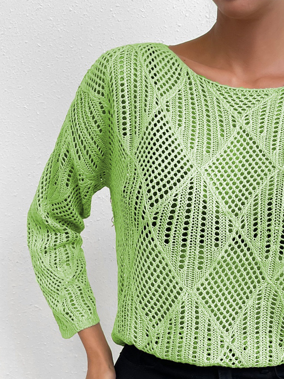 Openwork Round Neck Knit Top