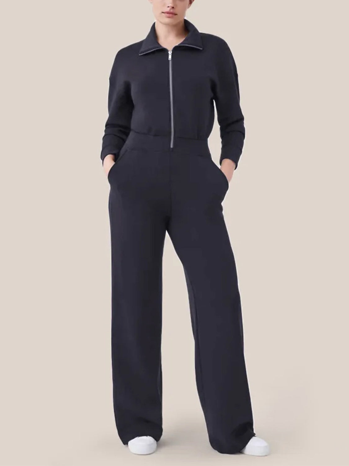 Zip Up Long Sleeve Jumpsuit with Pockets