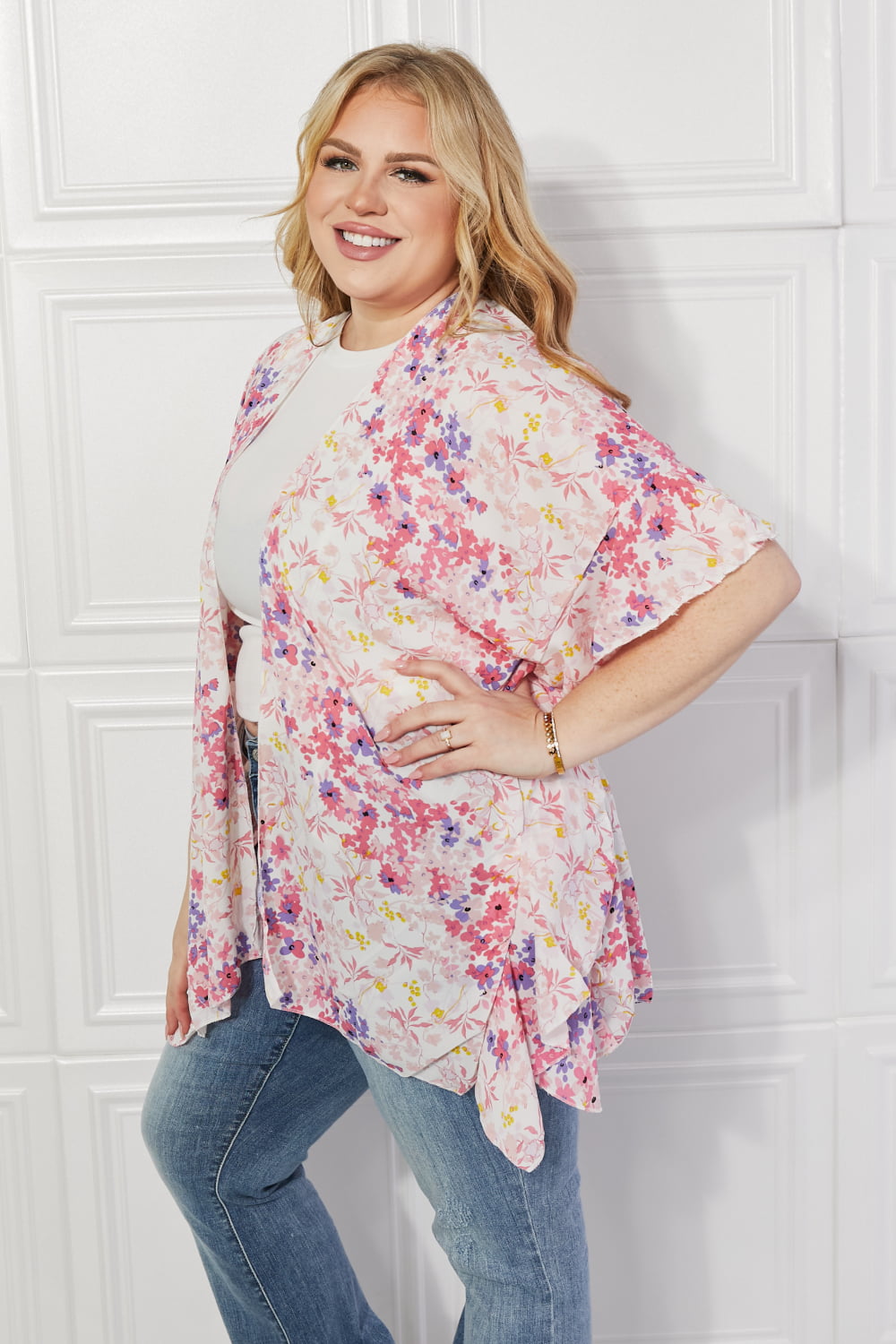 Justin Taylor Fields of Poppy Floral Kimono in Pink