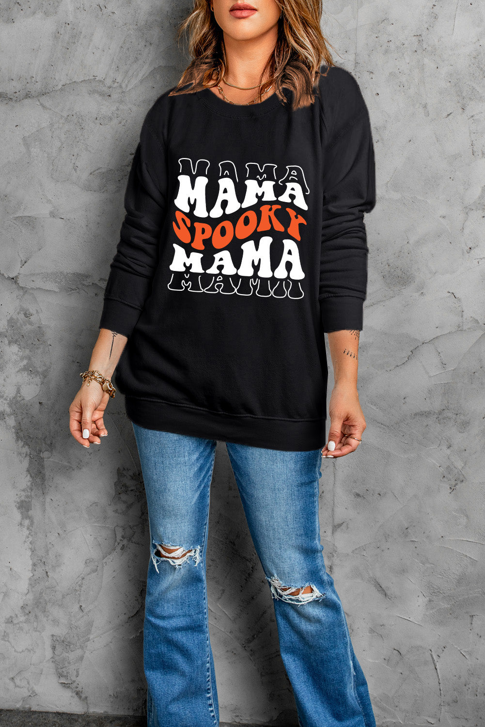 SPOOKY MAMA Sweatshirt mit Rundhalsausschnitt und langen Ärmeln