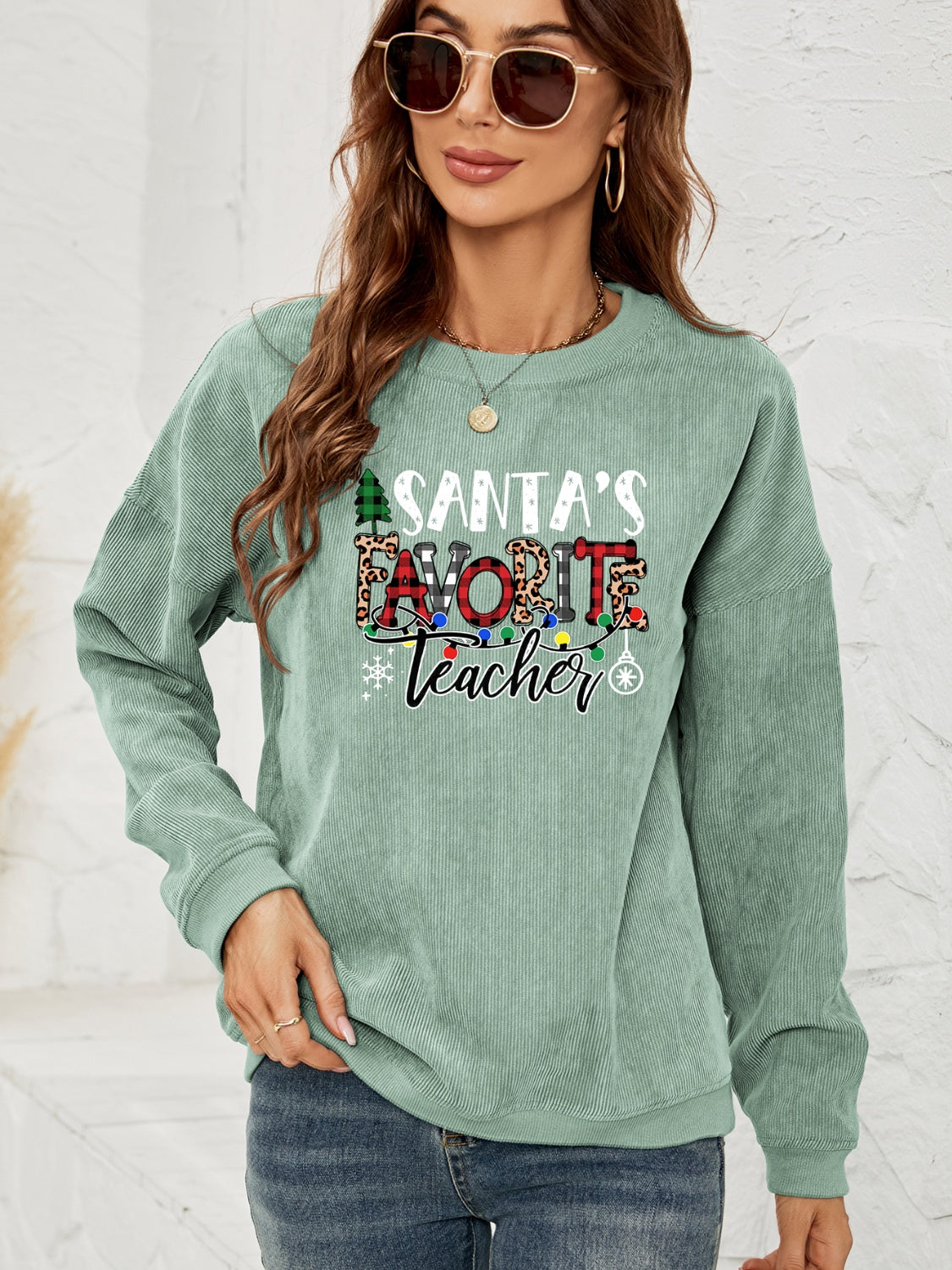 Sweatshirt mit Aufdruck „SANTA'S LIEBLINGSLEHRER“