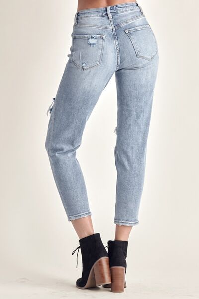 RISEN – Schmal geschnittene Distressed-Jeans