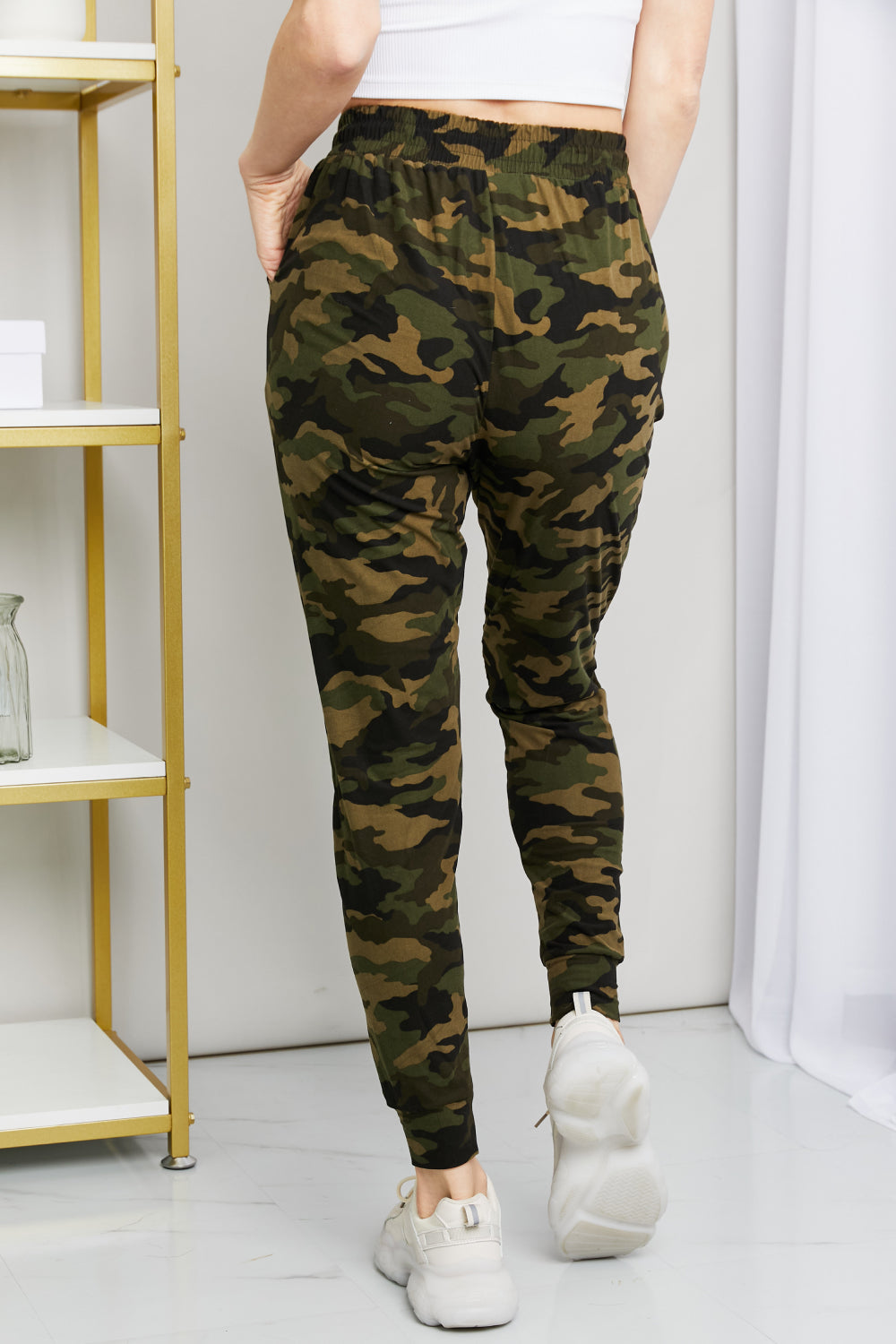 Leggings Depot Full Size Camouflage Drawstring Waist Joggers