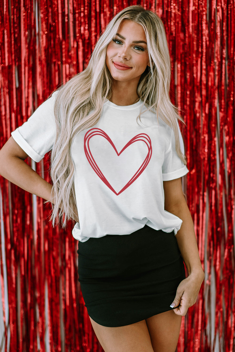 Heart Round Neck Short Sleeve T-Shirt