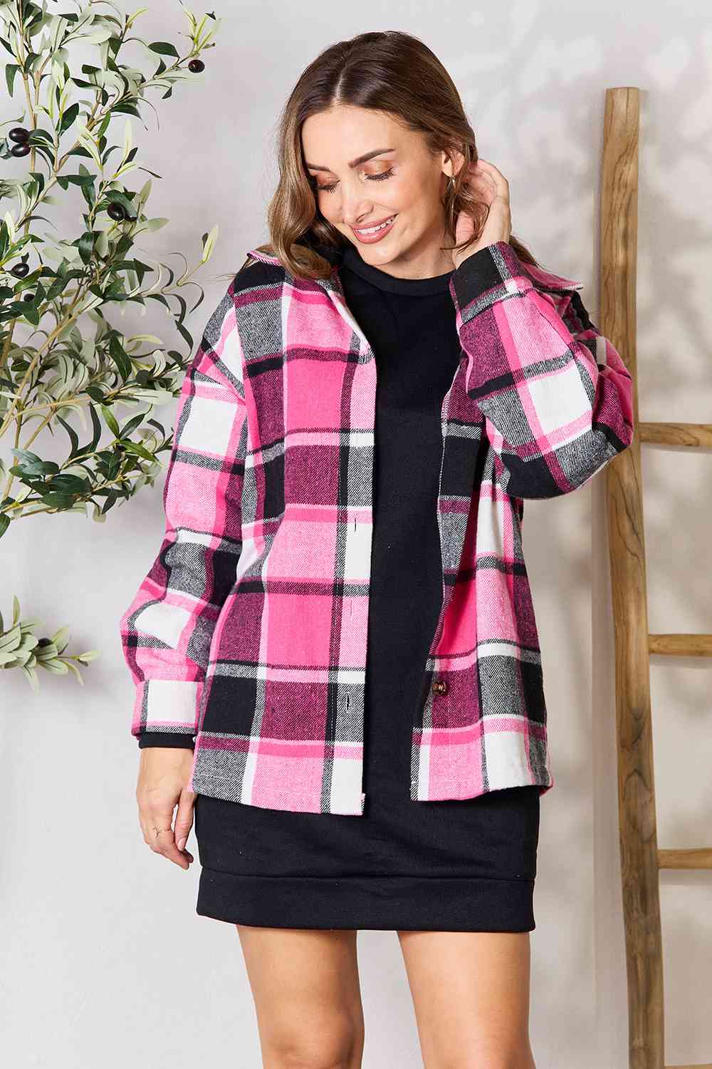 Double Take – Karierte Jacke mit Knopfleiste und Kragen