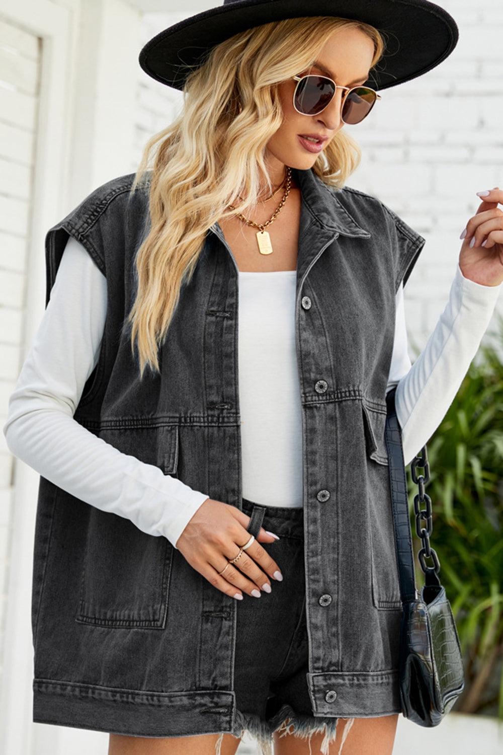 Button Down Collared Neck Denim Jacket